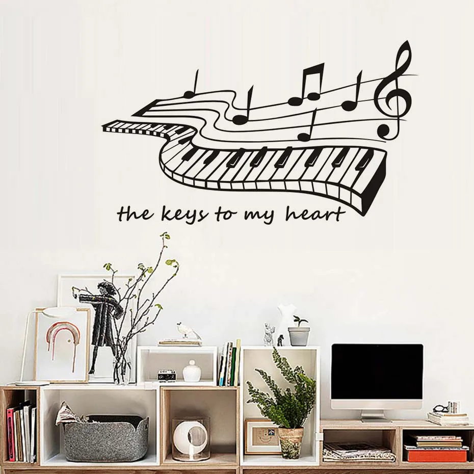 The Keys To My Heart Piano Music Notes Decals Home Decor Wall Art Murals Vinyl Wall Sticker For Living Room Removable Wallpaper (5)