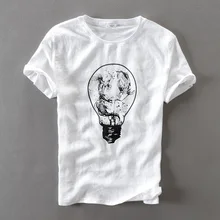 Модная Мужская льняная футболка с принтом «лампочка», летняя однотонная белая мужская футболка с коротким рукавом, брендовая мужская рубашка