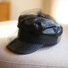 [EWQ] Новая Осенняя сетчатая темно-синяя кепка из искусственной кожи с плоской подошвой, военная однотонная бейсболка, модная Рыбацкая шляпа для женщин QK43701