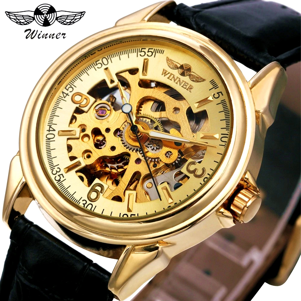 

WINNER Brand Gold Luxury Women Automatic Self-Wind Mechanical Wristwatch Skeleton Female Dress Watch