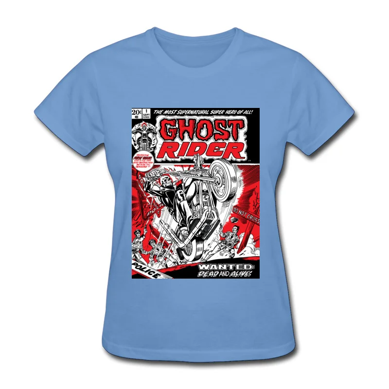 Ghost Rider Comic Man Prevalent Summer T Shirt O-Neck Lovers Day Pure Cotton T-Shirt Custom Short Sleeve T Shirt Ghost Rider Comic light blue