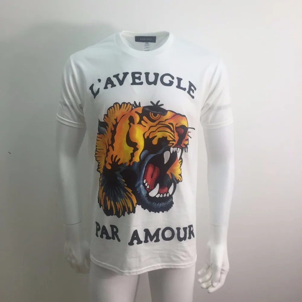 Высокое качество 2017 летний новый Европа tide бренд GABYDED футболки Tiger head письмо