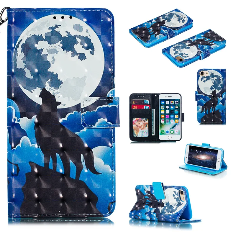 

2019 Hot 3D Relief Phone Wallet Cover Case For Iphone 7 8 6G 6S Plus Funda Flip PU Leather Bag For Coque Iphone X XR XS Max Case