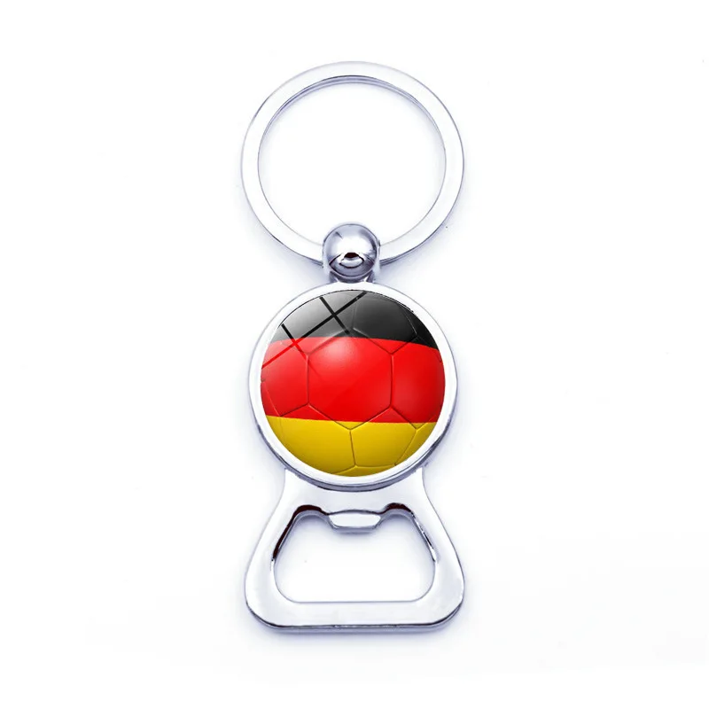 

Men's Car Keychain Jewelry with Glass Cabochon National Flag Bottle Opener Germany Denmark Russia Keychain for Football Fans