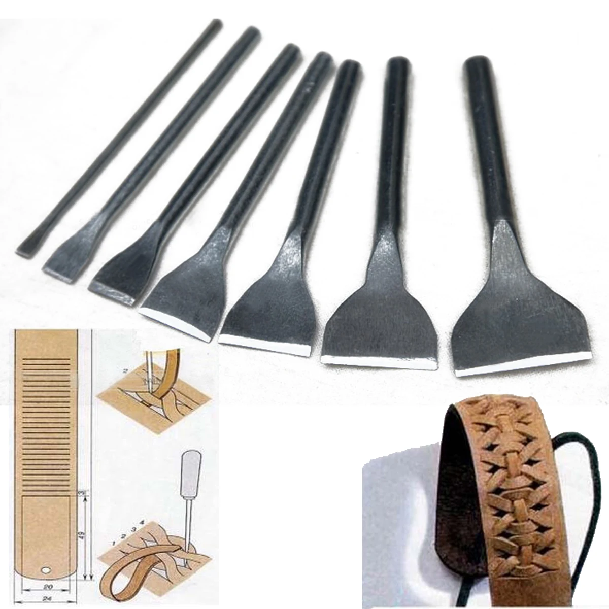 

7pcs/set 7 Styles Leather Straight Punch Flat Tip Slot Punches DIY Hand Work Tool Mayitr Craft Tools 5/10/15/20/25/30/35 mm