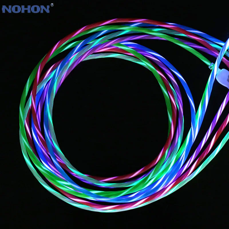 

LED Glow Flowing Data USB Quick Charger Charge Type-c Cable For Samsung galaxy S9 10 Plus Note 9 Xiaomi Mi8 short long Wire Cord