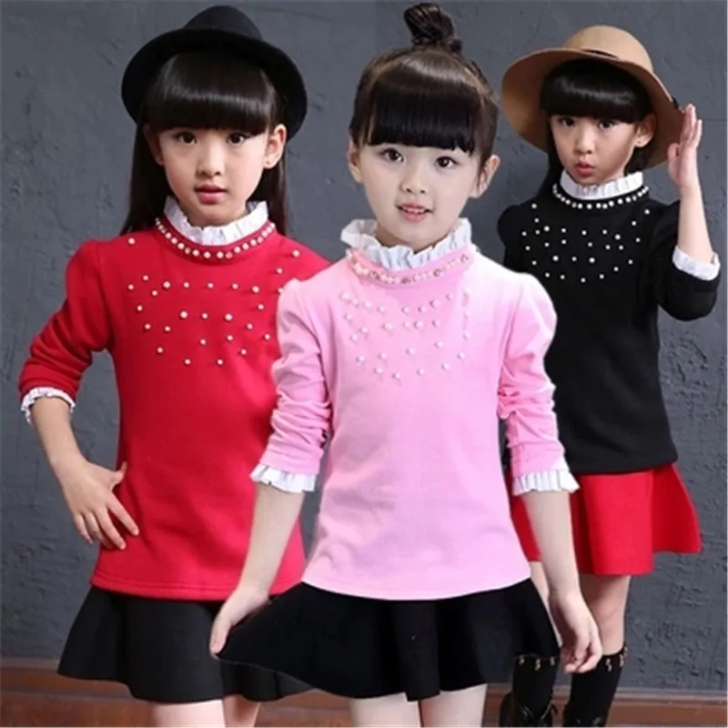 

2017 Autumn Winter White Lace Flower Bow Long Sleeve Girls Tops And Blouses School Girl Blouse Shirt For Kids Baby Shirts AA2274