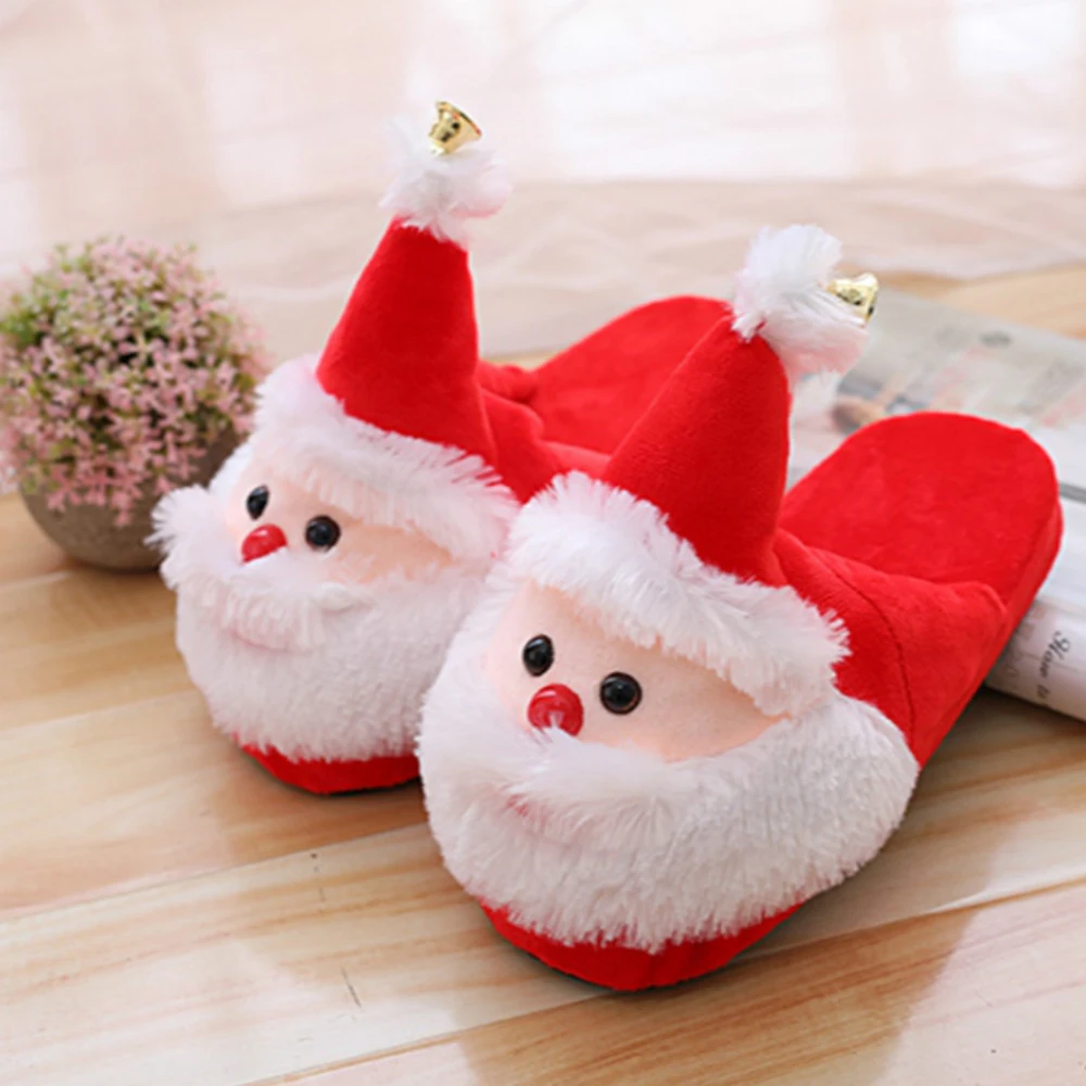 

Christmas Slippers Xmas Santa Claus Shoes Warm Anti-slip Shock-proof Soft Fluffy Cotton Slippers for Kids Children Boys Girls P1