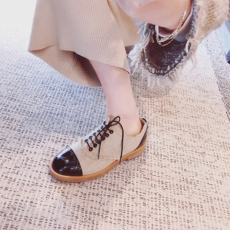 Lace Mujer Zapatillas Mano Retro Mujeres Genuino Cuero Casual Vintage A Las Hecho Oxford Zapatos Loafers Up Planos Para ORqSFwxI