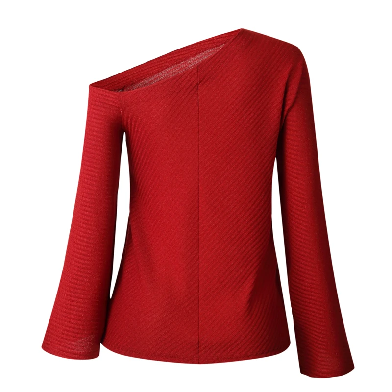 Womens Sexy Off Shoulder Sweater Ladies Winter Flare Sleeve Knitwear Solid Strapless Basic Pullover