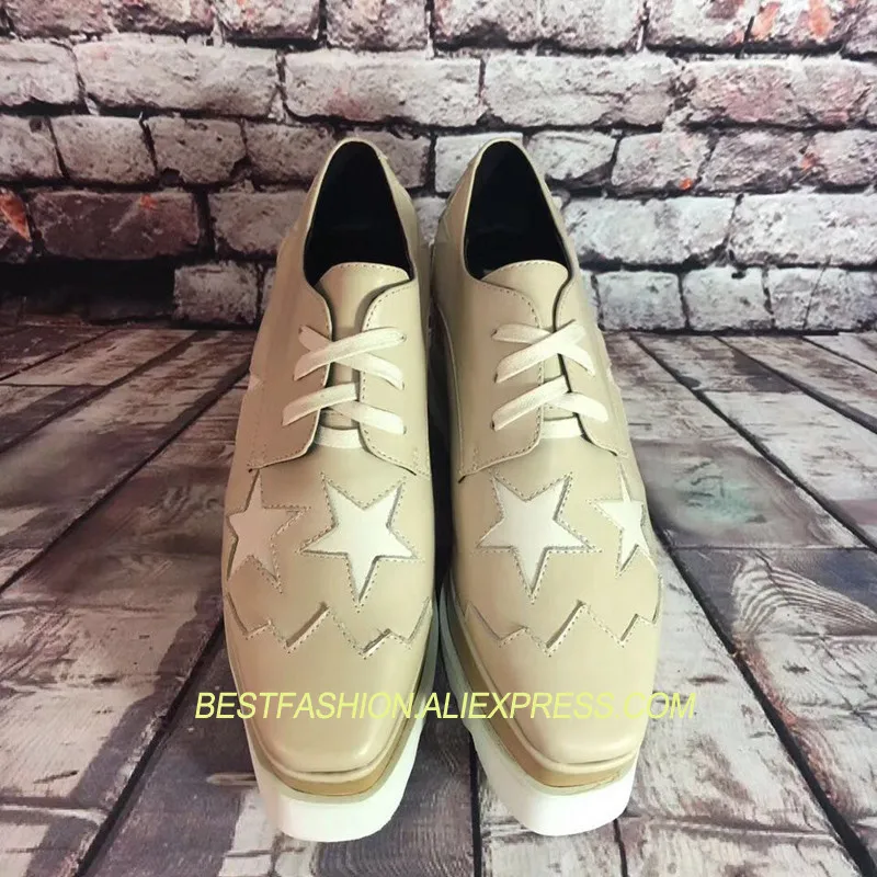 

Hot Spring Autumn Shoes Woman Casual Flats Platform Lace Up Shallow Square Toe Leather Flats Designer Woman Superstar Shoes Tide