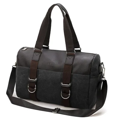 NIYOBO Большая вместительная винтажная холщовая мужская сумка для багажа, сумки для путешествий, кожаные чемоданы, сумка на плечо для выходных, дорожная сумка-тоут - Цвет: black