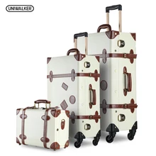 UNIWALKER 3 шт./компл. Винтаж ПУ путешествия Чемодан прочным чемодан, 12 «20» 26 «Ретро тележка чемодан мешки с Spinner колеса TSA замок