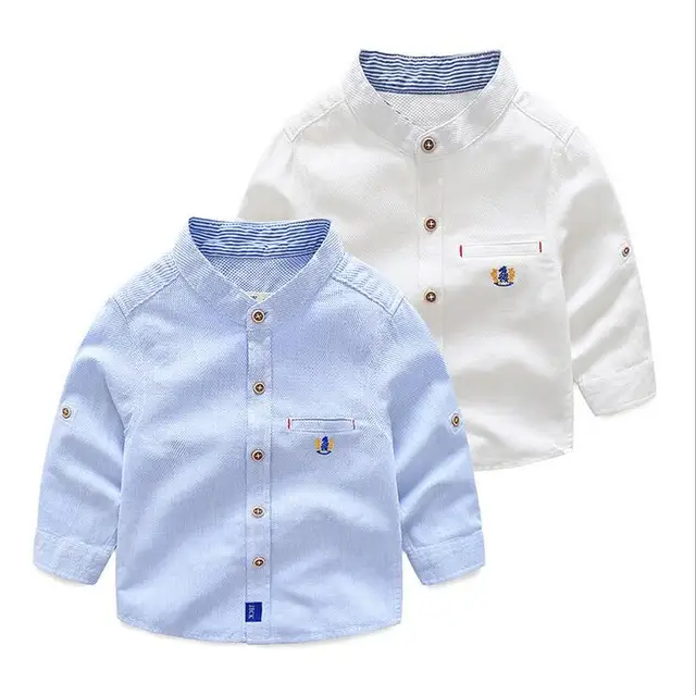 Elegant baby causal mandarin collar oxford cotton fabric sky blue shirt