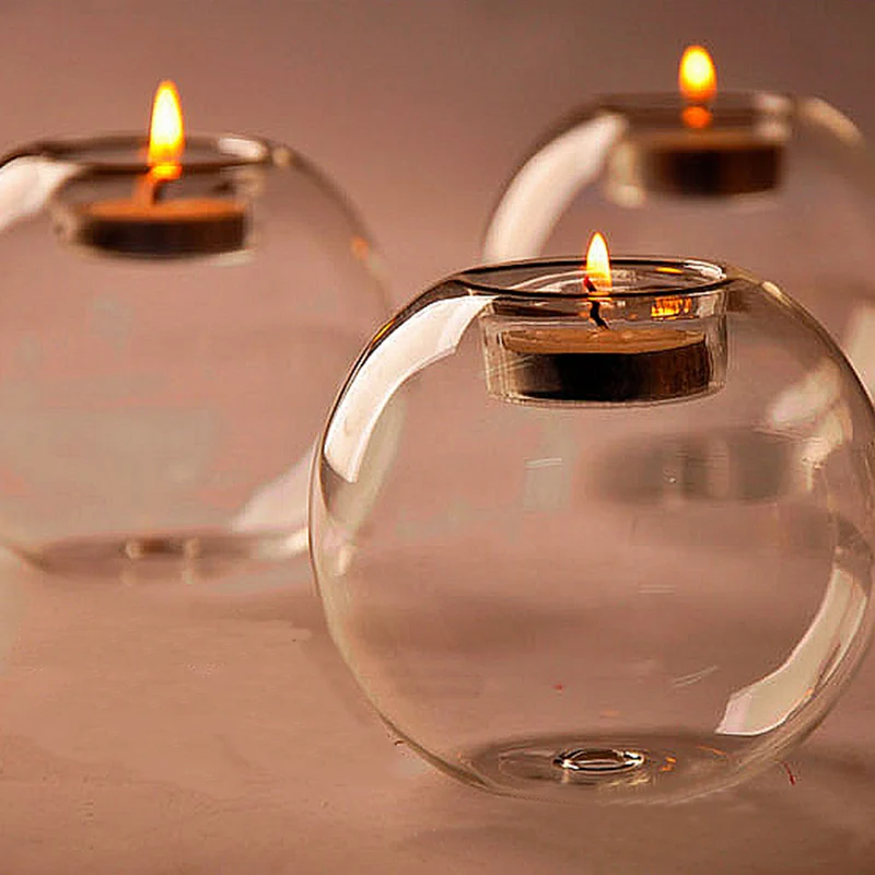 

10cm Table Glass Ball Candle Holder Terrarium Bauble Vase Wedding Home Decoration Room Deco Candle Stand Holder