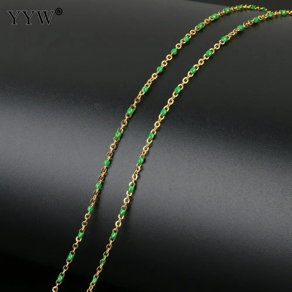 Stainless Steel Oval Chain Korean With Plastic Spool Reel Bobbin Resin Lucite Gold Color Plated More Colors For Choice - Цвет: green