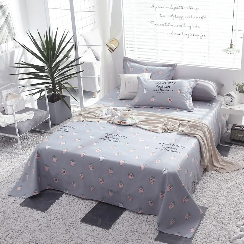 

Pink Strawberry Pattern 3Pcs Flat Bed Sheet King Size Blend Printed Queen Size Flat Sheets Plain Bed Sheets With Pillowcase Soft