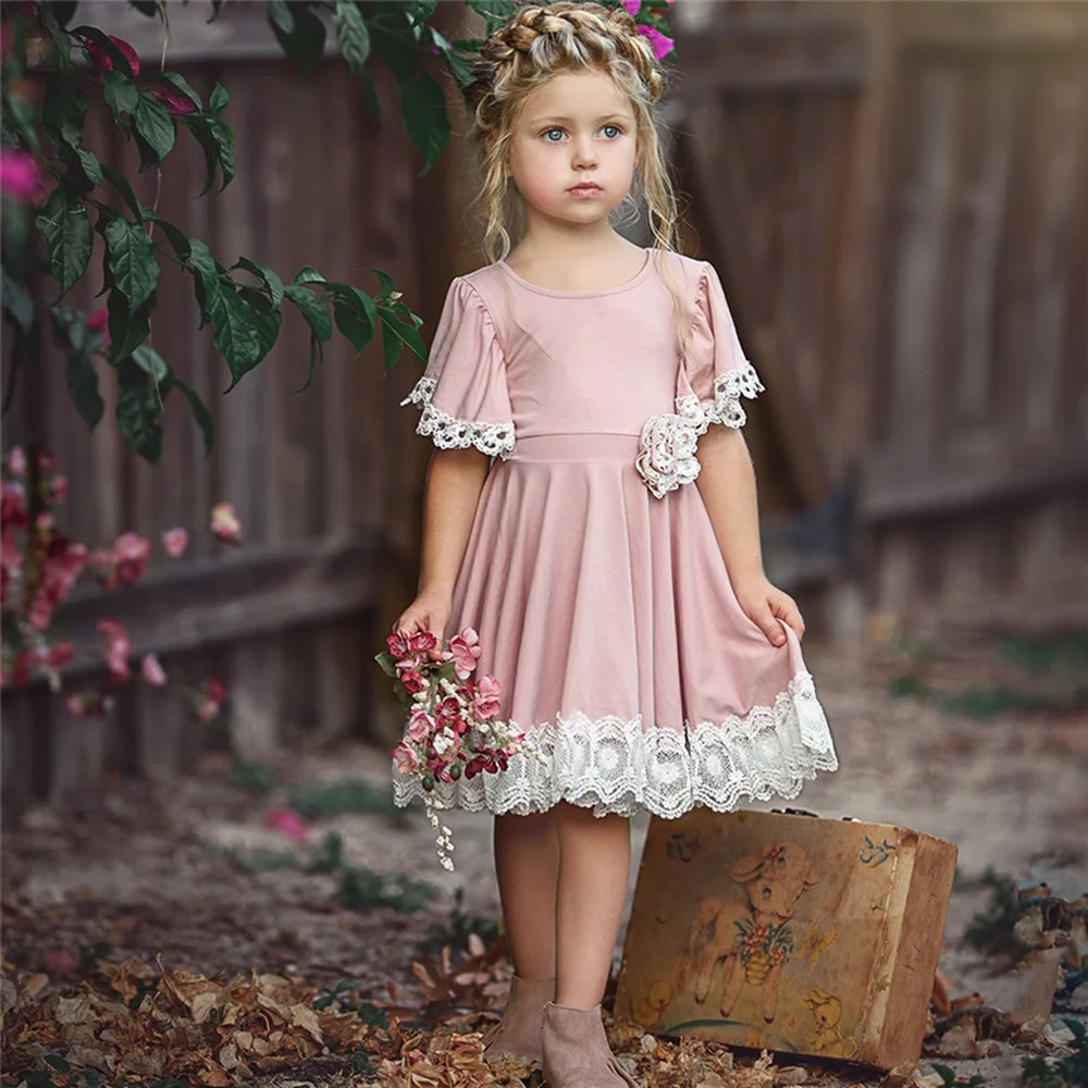 

Girls Spring and Summer Solid Color Sleeve Dress Cotton Princess Dress Baby Summer Dress