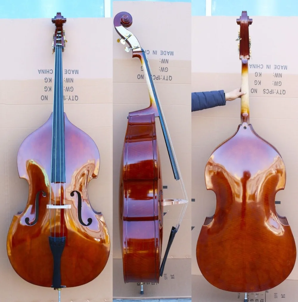 Flame 3/4 Upright double bass detachable Plywood Back Spruce wood Ebony