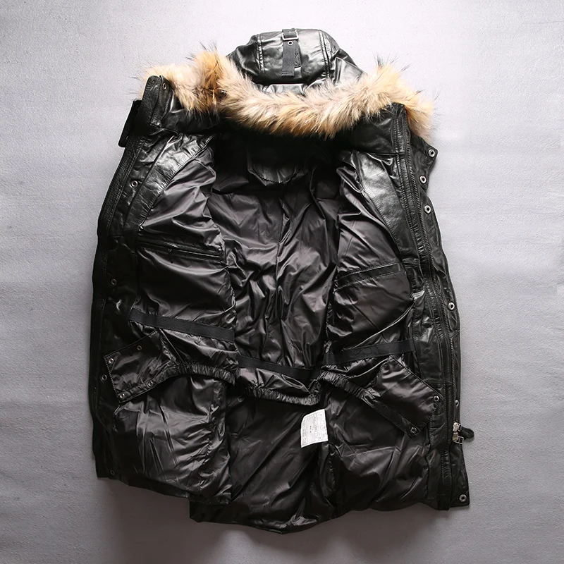 Blog Read Description! Asian size quality super warm genuine cow skin duck down leather jacket mens cowhide leather duck down jacket