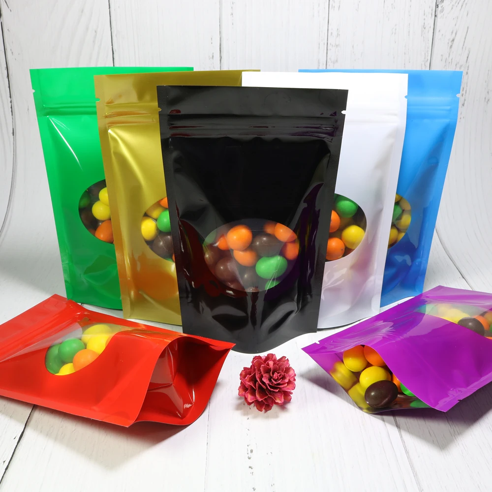 

Various Sizes Smell Proof Reclosable Packaging Bags Stand Up Tear Notch Pouches Aluminum Foil Ziplock Storage Bags W/Oval Window