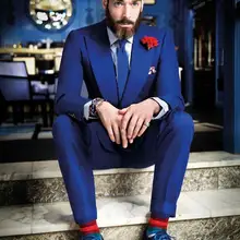 Классический стиль, одна кнопка, королевский синий Жених Смокинги друзей жениха, Мужской Блейзер, костюмы для выпускного вечера на заказ(пиджак+ брюки+ пояс+ галстук) K: 385