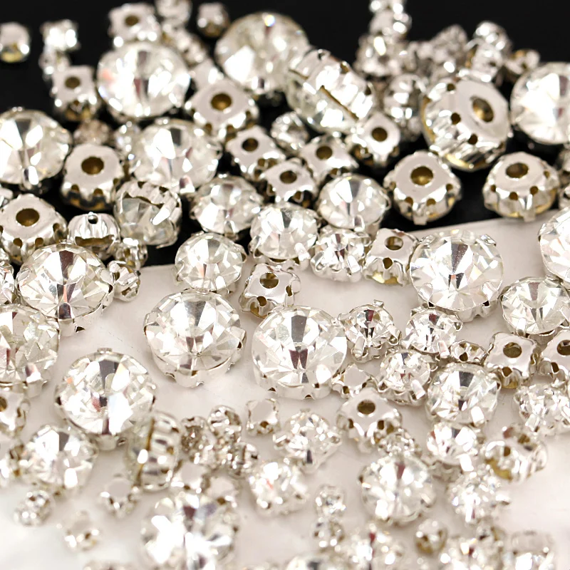 Mixed Sizes Clear Round Sew On Rhinestones Flatback Crystal Sew On Claw Rhinestones Beads