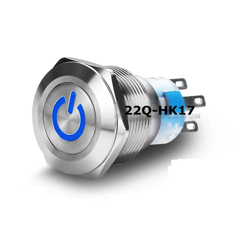 22mm Flat Power LED Head Momentary/Self-locking Waterproof Stainless Steel/Brass Nickel Plated 1NO1NC Metal Push Button Switch 6 10 mm brass nickel plated m20 1 5 mm electric cable gland waterproof x 10