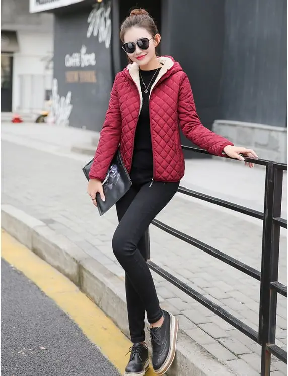 Winter 2018 New Parkas basic jackets Female Women Winter plus velvet lamb hooded Coats Cotton Winter Jacket Womens Outwear coat