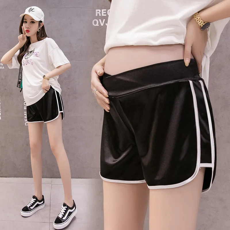 

Summer Casual Loose Maternity Shorts Low Elastic Waist Side White Strip Pregnancy Short Pants Stomach Lift Pregnant Shorts