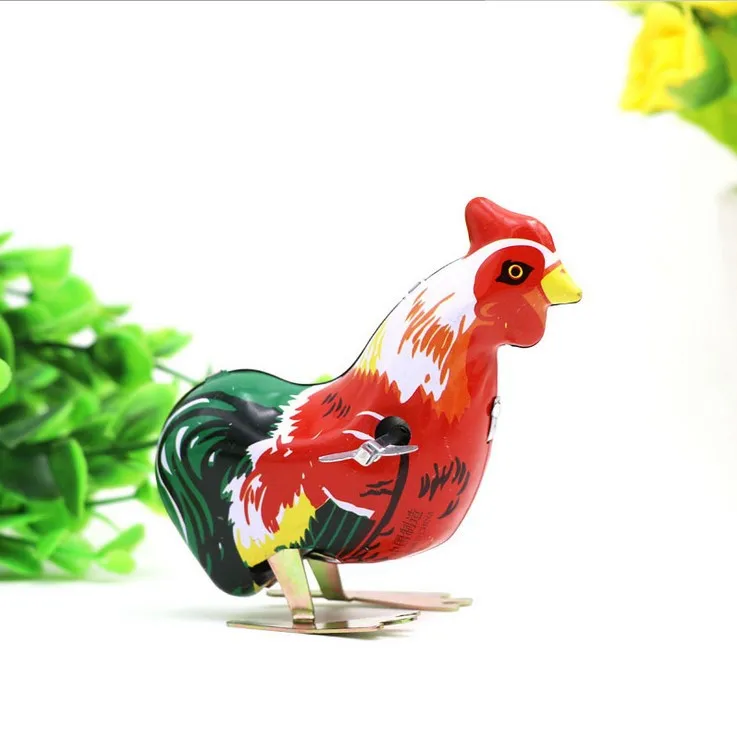 

Retro Classic Nostalgic on chain clockwork Toy Tin Rooster Tin toy Tin Jumping Rooster