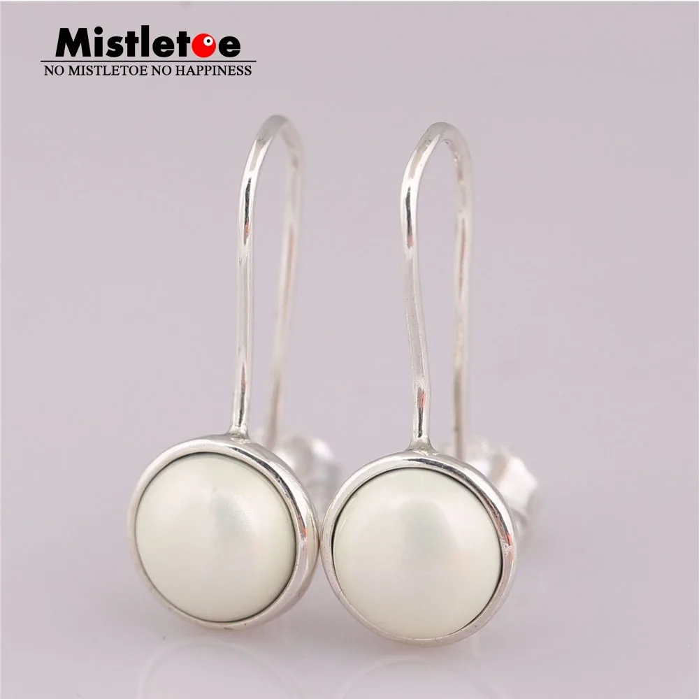 

Mistletoe Authentic 925 Sterling Silver Luminous Droplets Drop Earrings, White Crystal Pearl Compatible with European Jewelry