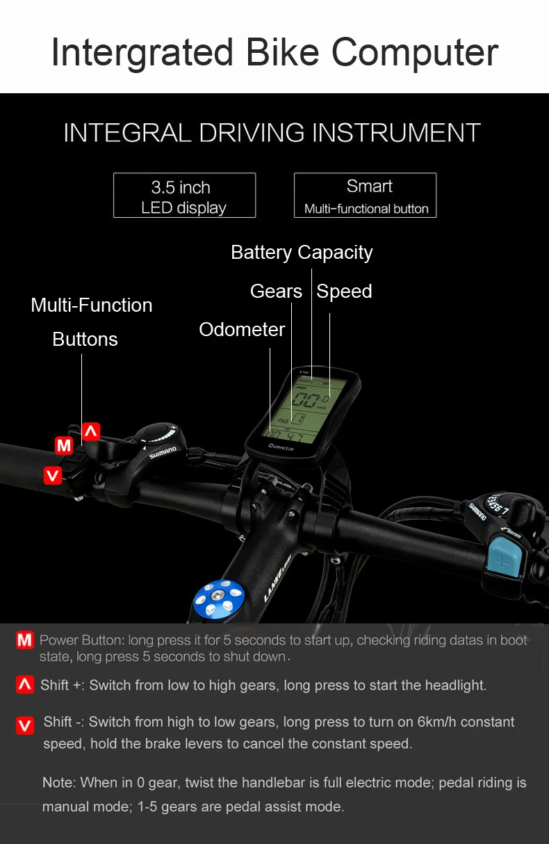 Excellent 26 Inch 7 Speed Electric Bicycle 5 Grade Pedal Assist 48V Strong Battery Mountain Bike, with 3.5 Inches Big LCD Display 3