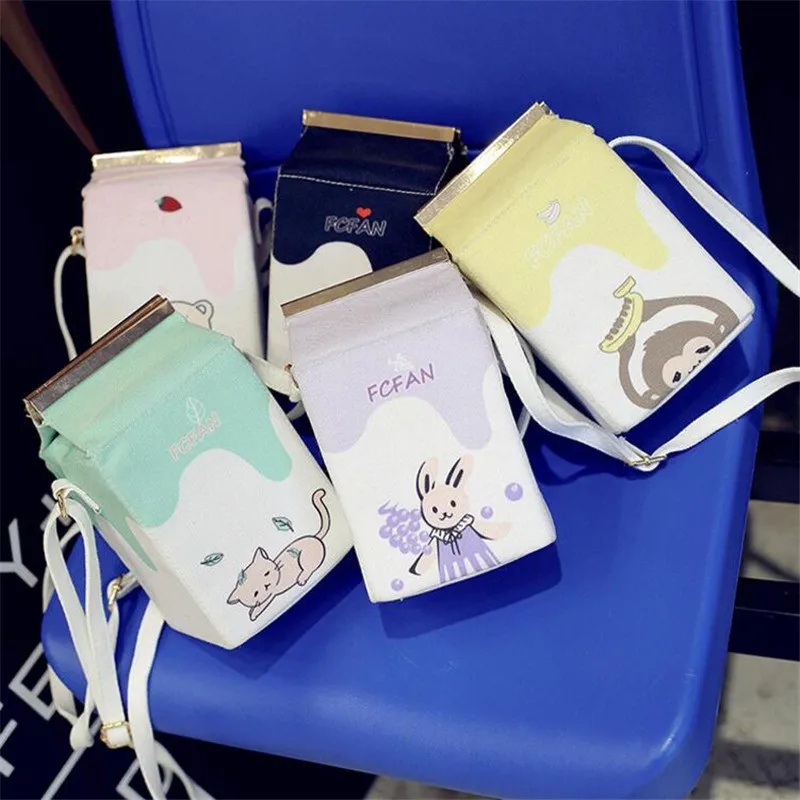 

Cartoon Milk Box Clutch Bag Animal Printing Handbag Girls Phone Bag Crossbody Bags For Children Mini Women Shoulder Bag Purses