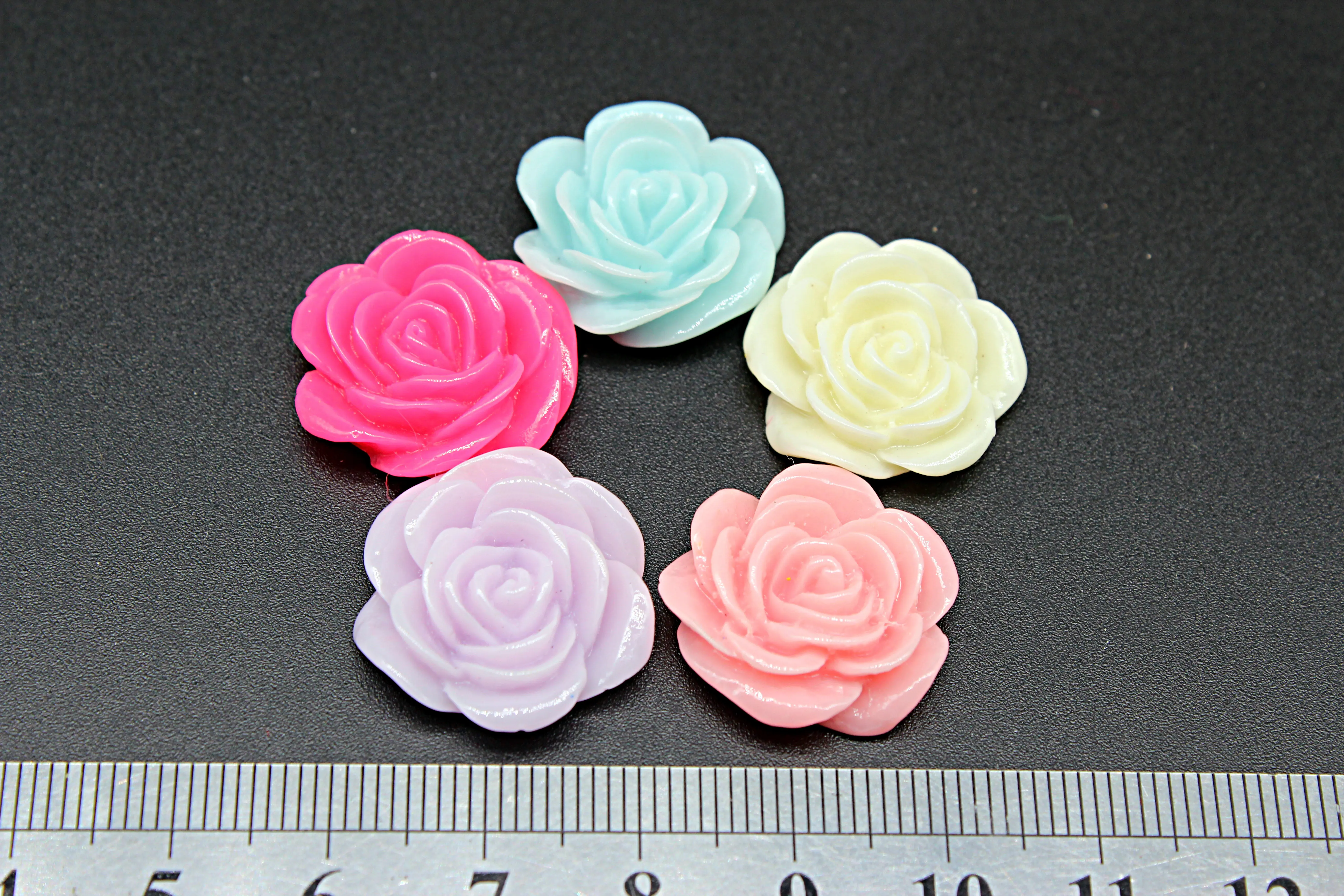 250pcs MIXED COLORS Resin Flower Beads, Rose Shaped, Rose flatback