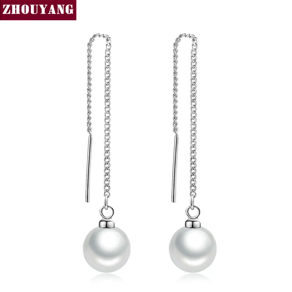 Elegant Simple Imitation Pearl Chain Earrings White Gold/Silver Color Silver Color Jewelry 