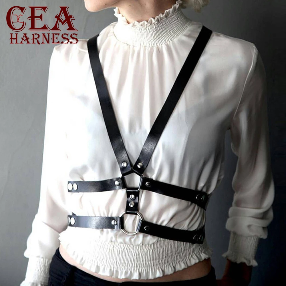 

CEA.HARNESS Adjustable Leather Harness Garter Belts For Women Sexy Body Bondage Metal Ring Straps Waistband Suspenders Belt Tops