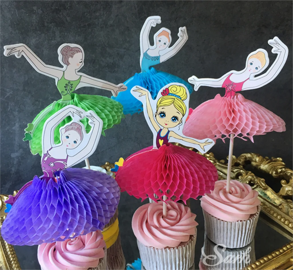 

5pcs/set Ballerina Fairy Cupcake Topper Picks Lace Dancing Girl Cake Insert Card Birthday Party Decorations decorating Tool k109