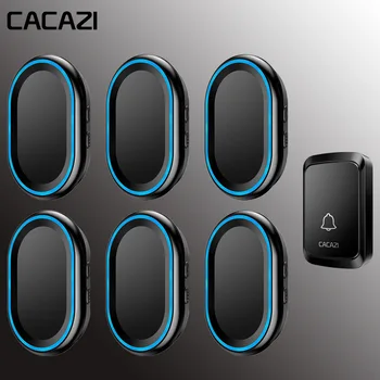 

CACAZI Wireless Doorbell Waterproof Home Intelligent LED Night light bell 58 Chimes 1 Button 6 Receiver 300M Remote US EU Plug