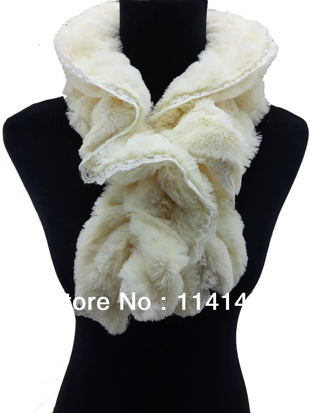 Fashion Winter Warm Lace Faux Fur Scarf Wrap Scrunch Twist with Elastic