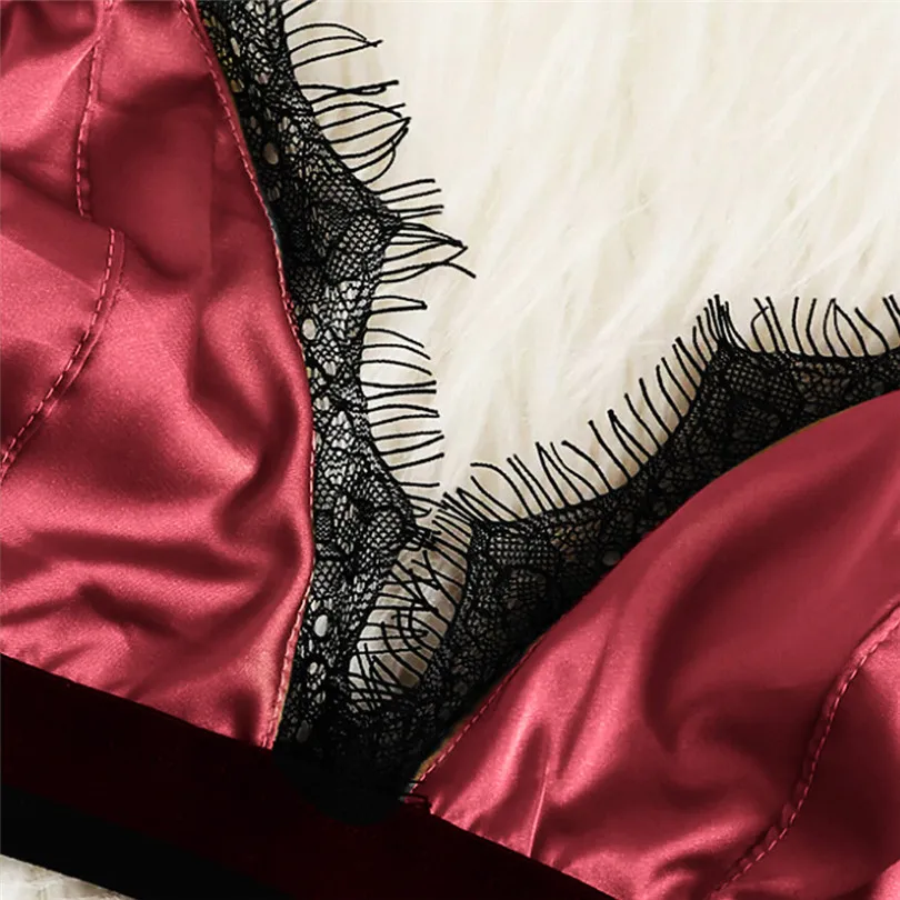 Fashion Women Summer Sexy Satin Lace Lingerie Casual Daily Nightwear Patchwork Sleepwear Lingerie Underwear Sleepwear Set #4A22 (17)