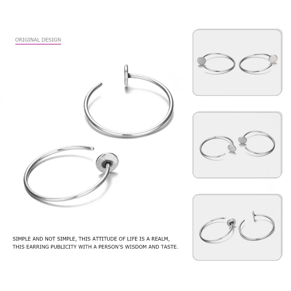 e-Manco Smooth Circle C Hoop Earrings 925 Silver Geometric Big Loop Open Earrings For Women Trendy Jewelry Hoop Earrings