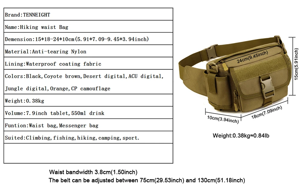 TENNEIGHT тактический Molle талии сумка нейлон Открытый Спорт Восхождение на лошадях талии мешок Кемпинг Пеший Туризм Рыбалка Охота чайник Талия