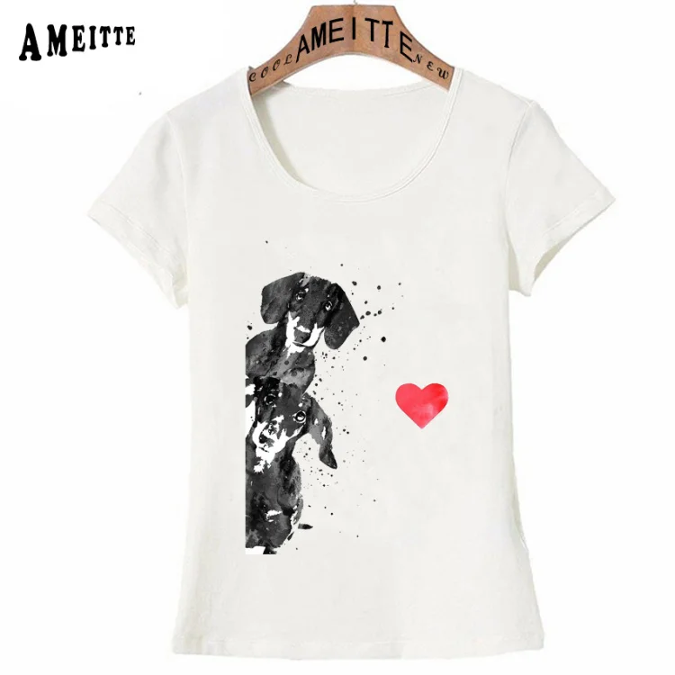 Новинка, летняя женская футболка с коротким рукавом, забавная такса, собака любит акварельные чернила, футболка с картиной, повседневные топы для девочек, Ameitte, женские футболки - Цвет: Z5952