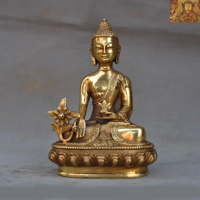 

wedding decoration 6"Tibetan Buddhism bronze Gilt Sakyamuni Shakyamuni Herbs Medicine Buddha statue