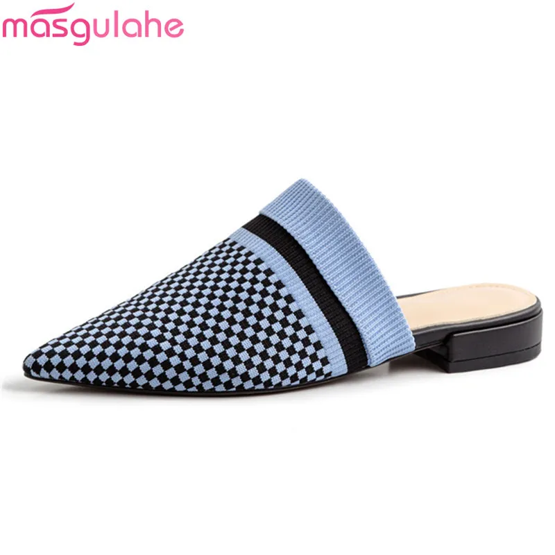 

Masgulahe 2019 hot sale new mules shoes woman pointed toe shallow casual low heels shoes women comfortable female shoes