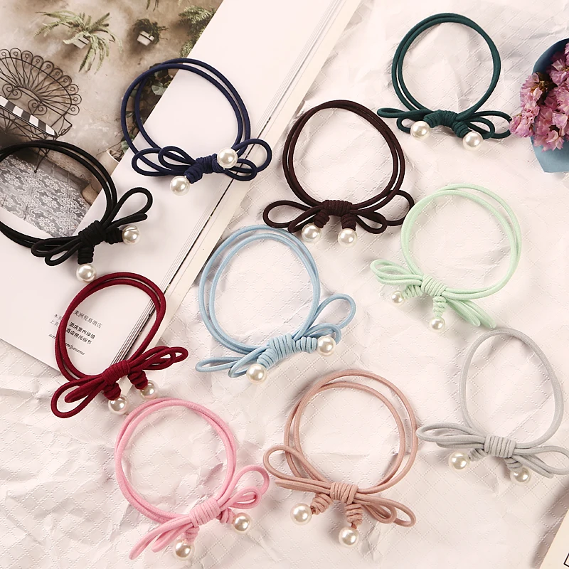 

5PCS New Handmade Double Knotted Pearl Elastic Rubber Bands Headwear Women Girl Ponytail Tie Gum Hair Rope Hair Accessories