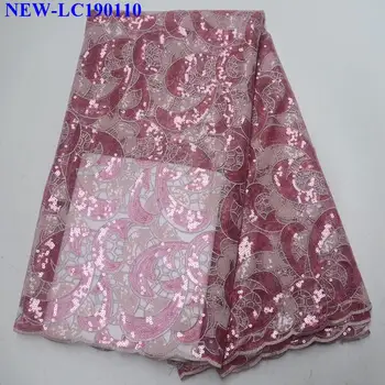 

2019 French Tulle Lace Pink embroidered sequins African Net Lace High Quality Organza Lace Fabric For Evening dress JS0--03