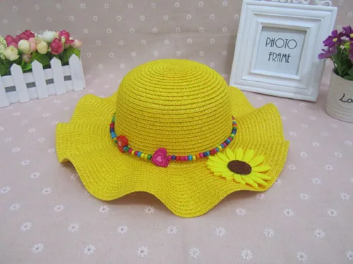 1 шт., новинка года, детские летние шапочки с подсолнухами, Пляжная соломенная шляпа на весну-лето, окружность головы 52 см, 6138 - Цвет: Цвет: желтый