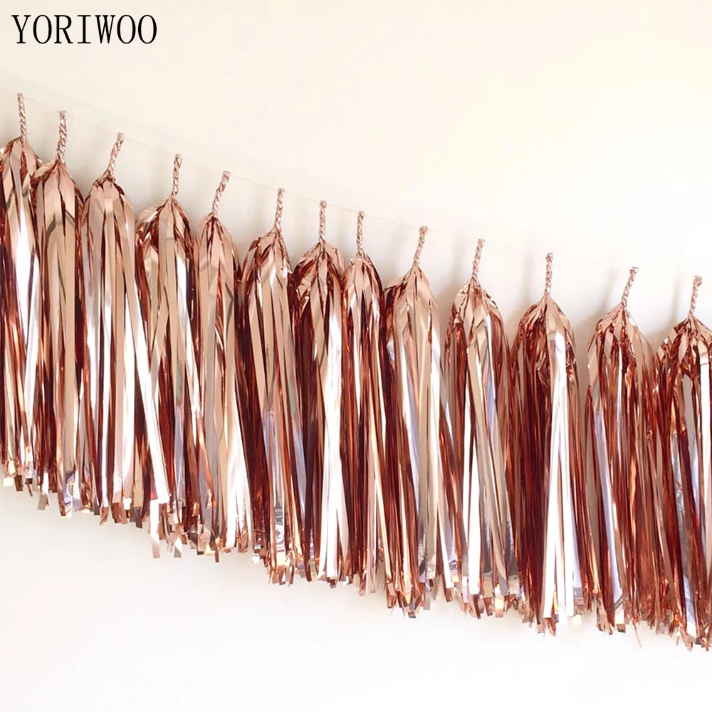 YORIWOO 14inch 35cm 5pcs Rose Gold Tassel Tissue Paper Tassels Party Wall Hanging Decoration Wedding Garland Birthday Bunting